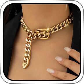Jovono Chunky Choker Necklaces Gold Thick Belt Chain Necklace for Women