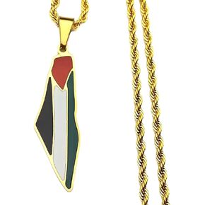 Palestine Map Pendant Necklace, Stainless Steel Chain, Multicolor，Peace Pendant
