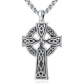 Eusense Celtic Cross Necklace for Men Women Irish Sterling Silver 925 Celtic Kont Cross Pendant Jewelry Womens Mens Big Large Male Female Cross Necklaces