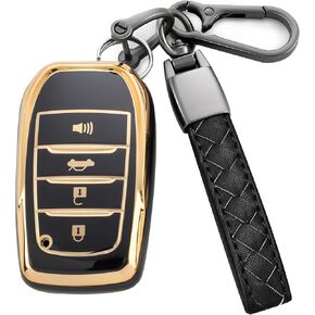 for Toyota Key Fob Cover,Leather Keychain Soft TPU Protection Key Case for 2019-2024 Venza，Grand Highlander，Land Cruiser，Fortuner，RAV4 Prime，Corolla Cross，Hilux Smart Key 4 Buttons,B Black in Saudi Arabia