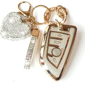Key Fob Cover with Diamond Keychain Car Key Holder Case Compatible with BMW X1 X2 X3 X5 X6 X7 GT and 2 5 6 7 Series Smart Remote Key Protector for Women, 3 Buttons (Silver-Heart)