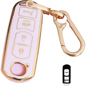 Pink for Mazda Key Fob Cover with Keychain Fits for Mazda 3 6 8 Miata MX-5 CX-3 CX-5 CX-7 CX-9 Smart Key (4-Button)