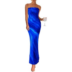 PRETTYGARDEN Womens Summer Printed Tube Maxi Dress Strapless Bodycon Sleeveless Night Out Long Dresses in Kuwait