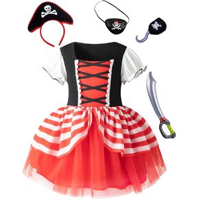 LATOBREATH Baby Little Girl Pirate Costume Princess Dress Halloween Party Dress up With Hat Eye Patch