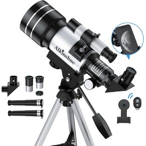 Astronomical Refracting Telescope, 70mm Aperture, 400mm Focal Length, 24-180X Magnification, Fully Multi-Coated Optics, AZ Mount with Tripod