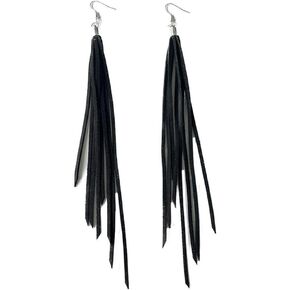 Leather Tassel Earrings Bohemian Tassel Fringe Dangle Earrings Boho Handmade Leather Feather Long Tassel Earrings Western Jewelry for Women