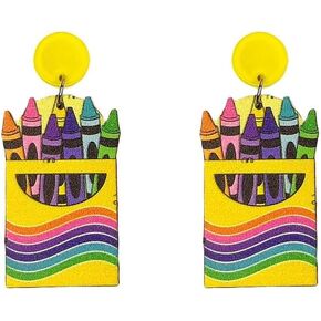 ROSTIVO Teacher Earrings for Women Cute Lightweight Crayon Wooden Dangle Earrings