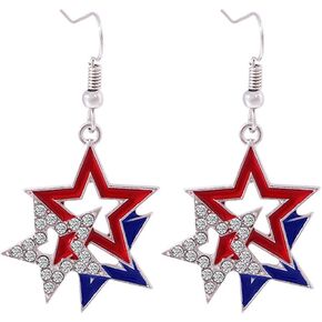 4th of July Independence Day American Flag Crystal Hook Earring Patriotic Earrings for Women Gift