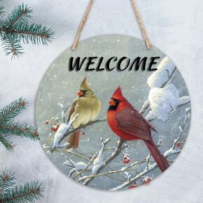 Winter Door Decorations, Winter Robin Welcome Door Sign (12x12 Inch), Winter Wreath, Winter Frontdoor Hanger, Christmas Front Door Sign, Christmas Door Decorations -SDMP18