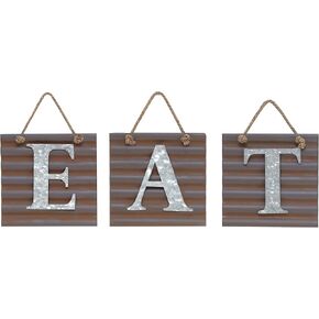 Eat Sign - Kitchen Signs Wall Decor, Kitchen Decorations Wall, Rustic Hanging Wall Decor, Primitive Country Farmhouse Home and Kitchen Decor, Galvanized Metal, 28" x 10" (Each Tile 8" x 8")