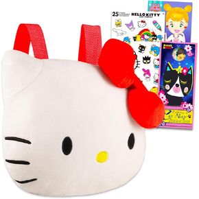 Hello Kitty Plush Backpack Set - Bundle of Plushie Purse with Adjustable Straps Plus Stickers, Tattoos and More | Hello Kitty Backpack Purse Set