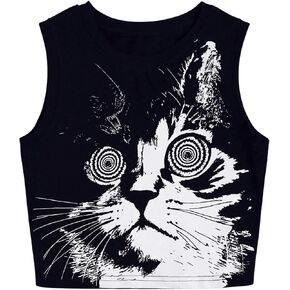 WDIRARA Women's Animal Print Crew Neck Crop Tank Tops Sleeveless Summer Causal Top