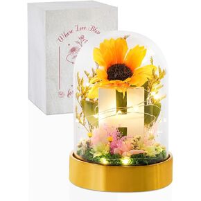 InnoBeta Monogram Initial Gifts for Women, Sunflower Gifts for Women, Sunflowers Artificial Flowers in Glass Dome 4.72 * 7.87, Gifts for Valentine Day, Mothers Day, Anniversary, Xmas - Initial E