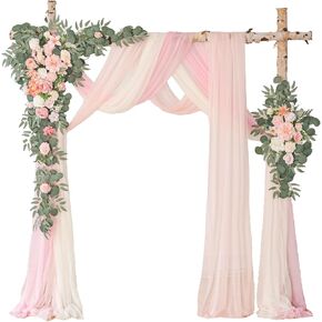 Deluxe Purple Artificial Wedding Arch Flowers with Drapes Kit-Pack of 5, 2pcs Flower Arrangements 3pcs Hanging Sheer Drapes Blue Ceremony Arbor Reception Backdrop Rose Floral Decorations.