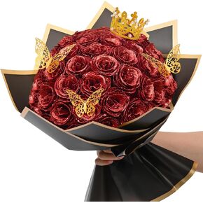Glitter Roses Bouquet, DIY Fake Flowers Bouquet, Craft The Initials of Your Loves' Name with Artificial Rose Bouquet for Valentine's Day, Anniversary, Wedding, 36 Red & 20 White