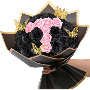 Glitter Roses Bouquet, DIY Fake Flowers Bouquet, Craft The Initials of Your Loves' Name with Artificial Rose Bouquet for Valentine's Day, Anniversary, Wedding, 36 Red & 20 White