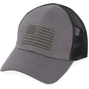 Highland Tactical Men's American Flag Velcro/Trucker MESH, Charcoal/Black