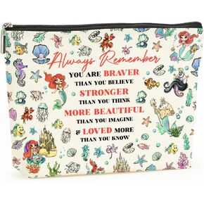 Decohim Magical Princess Makeup Bag Inspired Princess Character Christmas Birthday Friendship Gifts for Women Girls Niece Magic Fairy Tales Inspirational Braver Stronger Beautiful Cosmetic Bag