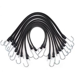 Cartman Rubber Bungee Cords Set 10Pack 21 Inch (32" Max Stretch) Heavy Duty Black Tie Down Straps for Outdoor, Tarp Covers
