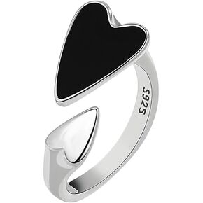 925 Sterling Silver Rings Handmade Adjustable Minimalist Heart Ring High Polished Silver Statement Ring for Women