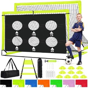 Kids Soccer Goals for Backyard Set of 2-6x4 ft Portable Pop Up Soccer Nets Training Equipment with Soccer Ball, Ladder, Cones, Ideal Birthday for Kids Ages 3-5 6-8 8-10 10-12