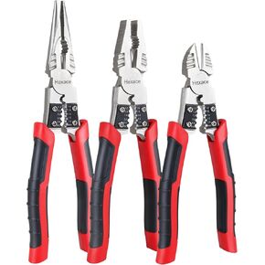 3 Pcs Plier Set, Multi-Purpose Plier Set, Includes 8.5 Inch Linemans Plier, 9 Inch Needle Nose Plier and 7.5 Inch Diagonal Side Cutting Plier
