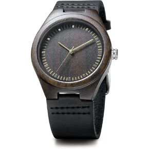 Wooden & Bamboo Watches, 45 mm Mens Handmade Cowhide Leather Strap Wood Wristwatch Gift for Man