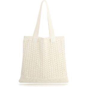 COOKOOKY Beach Bag with added lining Crochet Tote Bag for Women Aesthetic Shoulder Bag Handmade Knit Bag
