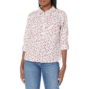 Tommy Hilfiger Women's Long Sleeve Half Zip Roll Tab Popover Shirt
