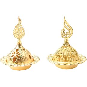 Incense Burner, 2 PCS Hollow Alloy Incense Holder Vintage Cone Charcoal Incense Burner for Coil and Cone Incense, Feathers and Leaves