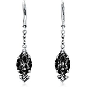 Vintage Leverback Earrings 925 Sterling Silver Retro Leverback Dangle Drop Earrings with 9mm Oval Birthstone, Anniversary Birthday Jewelry Gifts for Women