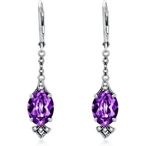 أقراط ليفرباك كلاسيكية 925 من الفضة الإسترليني ريترو ليفرباك متدلية أقراط متدلية مع جوهرة ميلاد بيضاوية 9 مم، هدايا مجوهرات الذكرى السنوية لعيد الميلاد للنساء in Kuwait