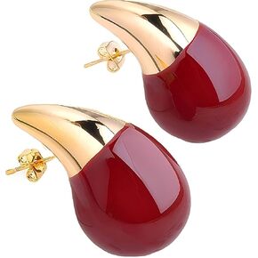 18K Gold Plated Maroon Enamel/Yellow Teardrop Studs Color Earrings | Hypoallergenic Vibrant Lightweight Maroon Red/Yellow Drop Studs Earrings | Ingenious Design Earrings for Women
