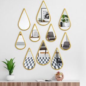 Yookeer 10 Pcs Tear Drop Mirror Wall Decor Metal Teardrop Wall Art Decor Metal Mirrors for Wall Boho Hanging Wall Sculpture Sign with Gold Metal Frame for Living Room Bedroom Bathroom Wall Decoration
