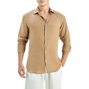 Krasiv Men's 100% Linen Shirt Long Sleeve Casual Button Up Summer Beach Lightweight Tops