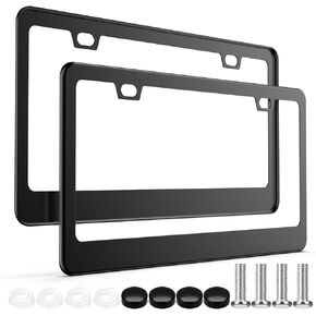 Premium Black License Plate Frames, 2 Packs Universal Aluminum Tag Frame for Front and Rear Car License Plates, Solid Rust-Proof Aluminum with Screw Caps