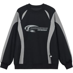 GURUNVANI Mens Oversized Graphic Sweatshirt Colorblock Patchwork Pullover Racing Streetwear Top