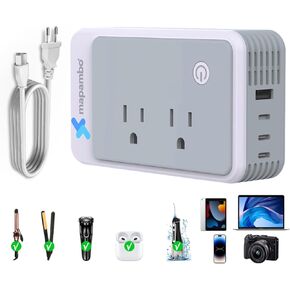 220 to 110 Voltage Converter Us to Europe 220V to 110V Converter for European Travel Plug Adapter Hair Straightener Power Converter Adapter Combo 2USB+2TYPE C