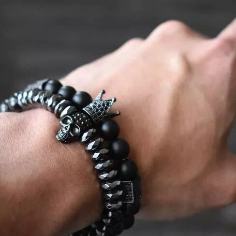 BLACKMIST Black Onyx Stone Inlaid Crown Bracelet With Agatha Skull Design in Saudi Arabia