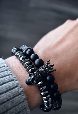 BLACKMIST Black Onyx Stone Inlaid Crown Bracelet With Agatha Skull Design in Saudi Arabia