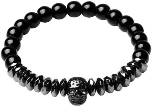 BLACKMIST Black Onyx Stone Inlaid Crown Bracelet With Agatha Skull Design in Saudi Arabia