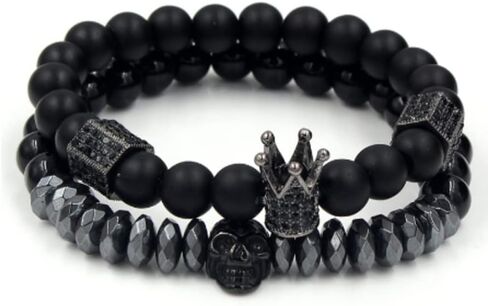 BLACKMIST Black Onyx Stone Inlaid Crown Bracelet With Agatha Skull Design in Saudi Arabia