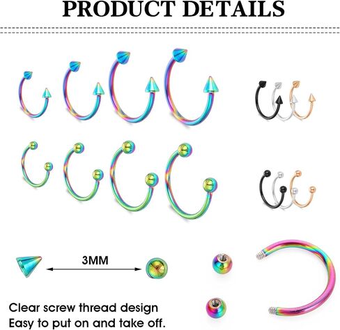 16g Horseshoe Nose Ring Stainless Steel Nose Ring Variety of Sizes Horseshoe Earrings Eyebrow Tragus Lip Rings Horseshoe Piercing for Men and Women 6-12mm in Saudi Arabia