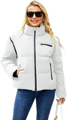 Women's Winter Down Jacket with Removable Sleeves Lightweight Vest Warm Coat with Pockets Outerwear in Saudi Arabia