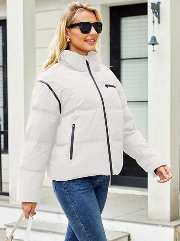 Women's Winter Down Jacket with Removable Sleeves Lightweight Vest Warm Coat with Pockets Outerwear in Saudi Arabia