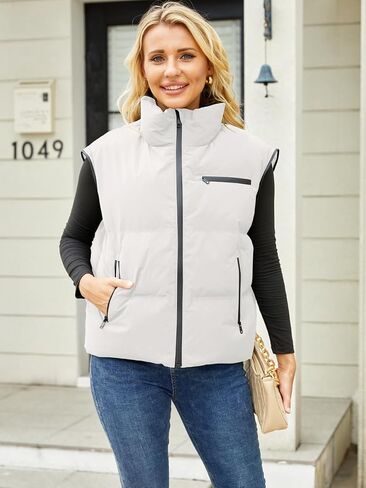 Women's Winter Down Jacket with Removable Sleeves Lightweight Vest Warm Coat with Pockets Outerwear in Saudi Arabia