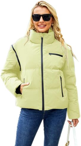 Women's Winter Down Jacket with Removable Sleeves Lightweight Vest Warm Coat with Pockets Outerwear in Saudi Arabia