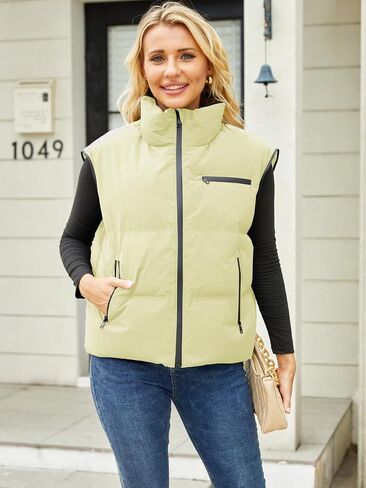 Women's Winter Down Jacket with Removable Sleeves Lightweight Vest Warm Coat with Pockets Outerwear in Saudi Arabia
