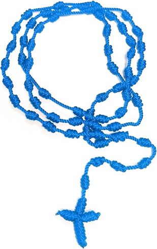 Handmade Rosary Cross Pendant Long Braided String Knotted Catholic Religion Adjustable Colorful Cord Rope Necklace Lucky Protection Keepsake Jewelry for Women Men in Saudi Arabia