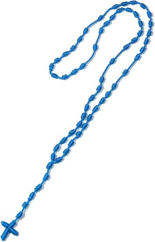 Handmade Rosary Cross Pendant Long Braided String Knotted Catholic Religion Adjustable Colorful Cord Rope Necklace Lucky Protection Keepsake Jewelry for Women Men in Saudi Arabia